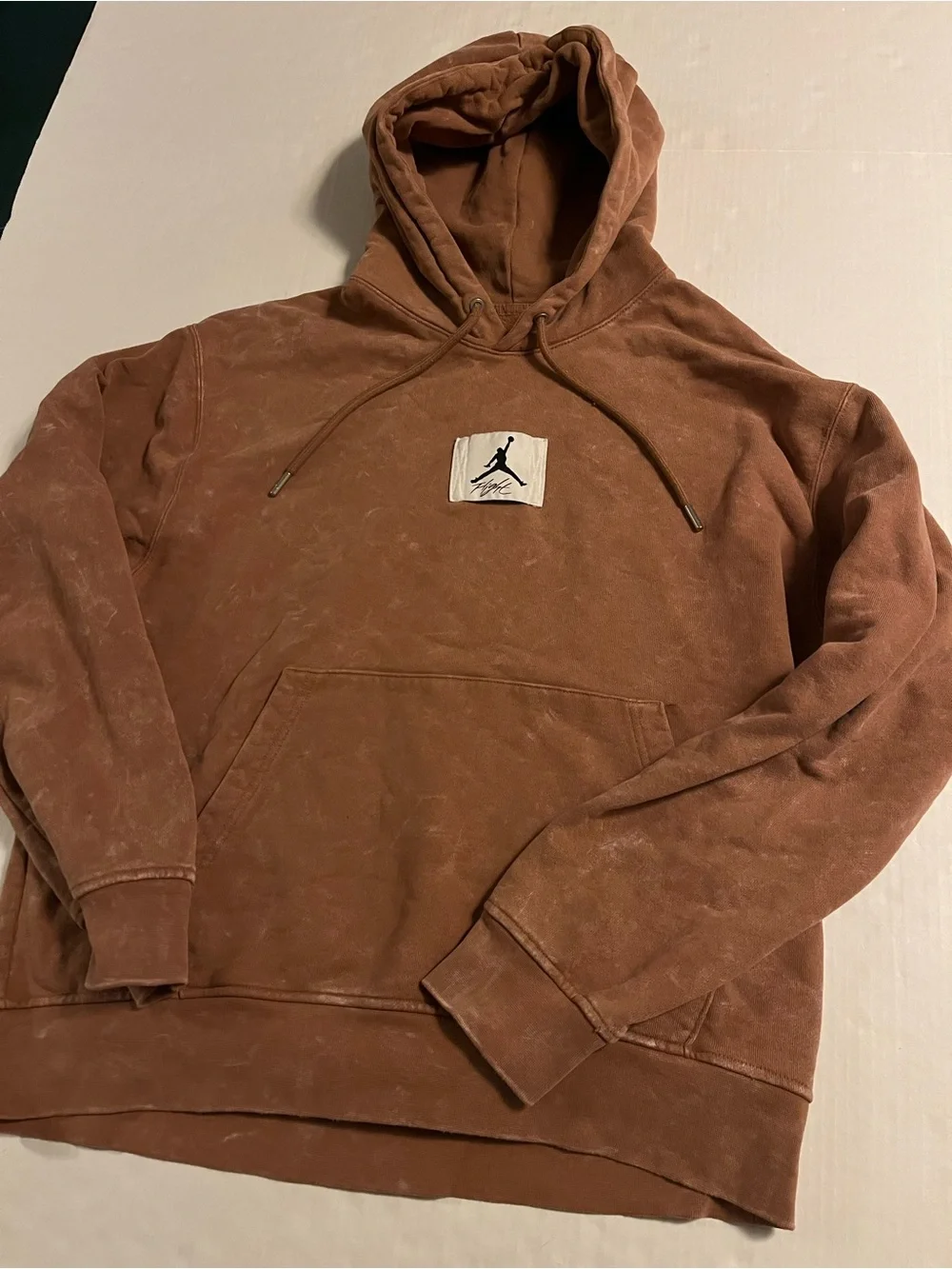 Air Jordan Flight Patch Acid Wash Hoodie Sweatshirt MEDIUM Brown DR3087-215